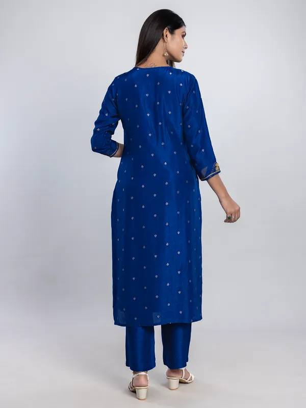 Blue silk festive wear kurti set
