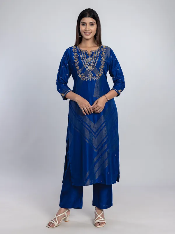 Blue silk festive wear kurti set