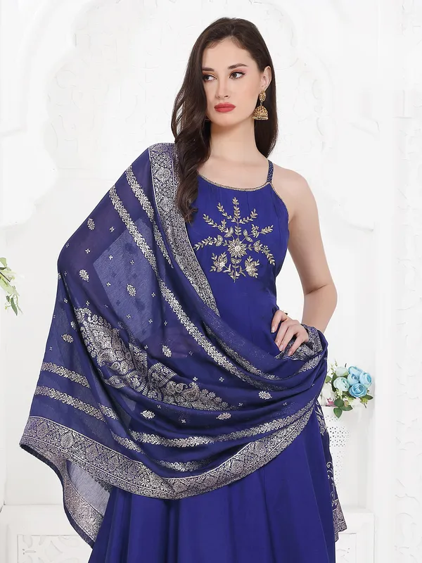 Blue silk festive wear palazzo kurti set