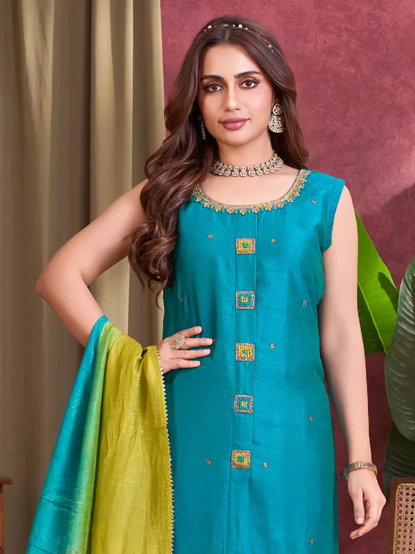Blue silk festive wear salwar suit