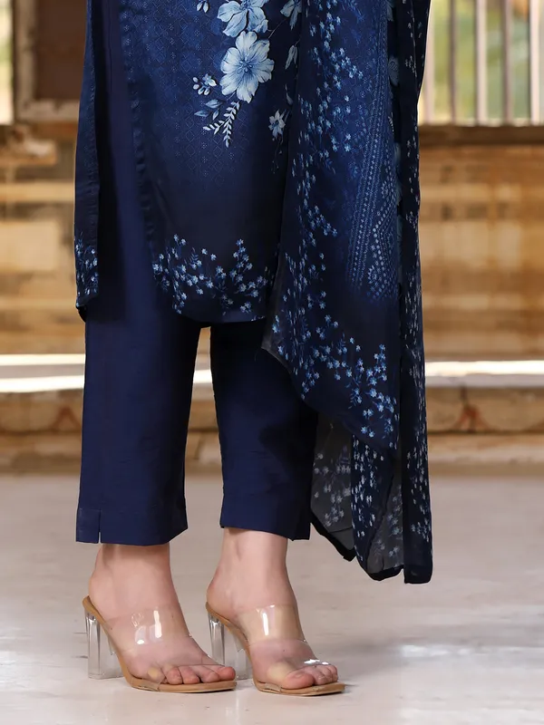 Blue silk floral printed kurti festive ensemble