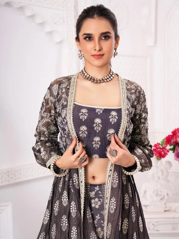 Blue silk jacket style lehenga choli