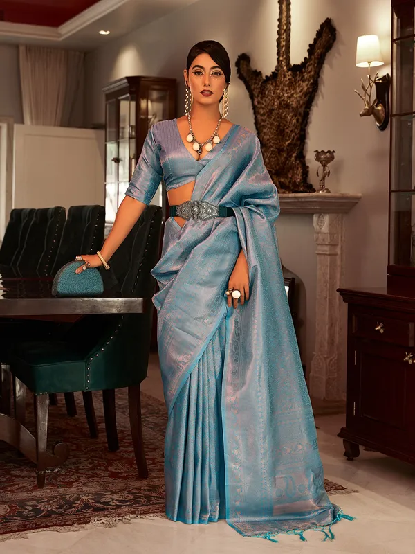 Blue silk kanjivaram saree