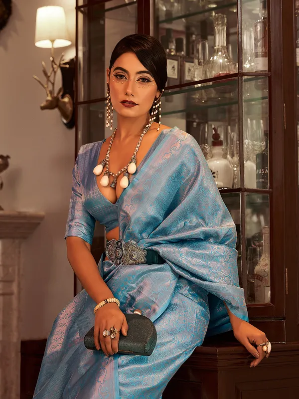 Blue silk kanjivaram saree