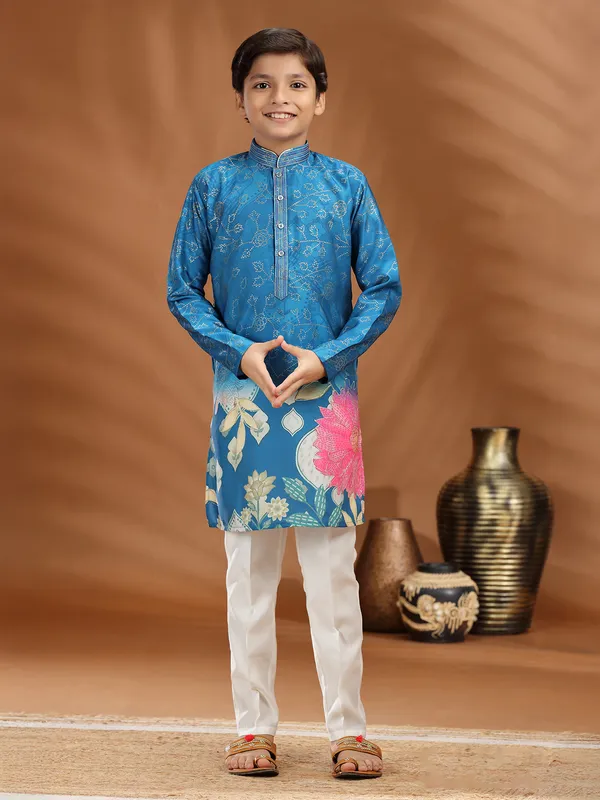 Blue silk kurta pajama for festive