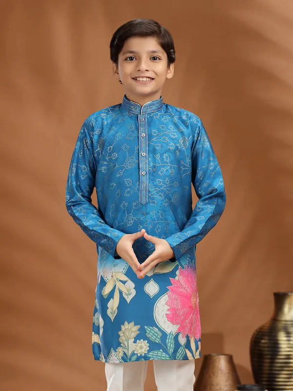 Blue silk kurta pajama for festive