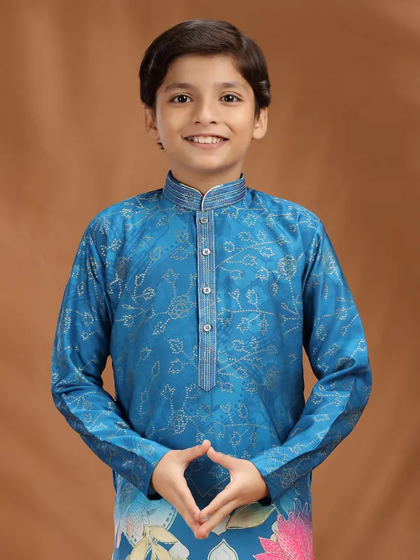 Blue silk kurta pajama for festive
