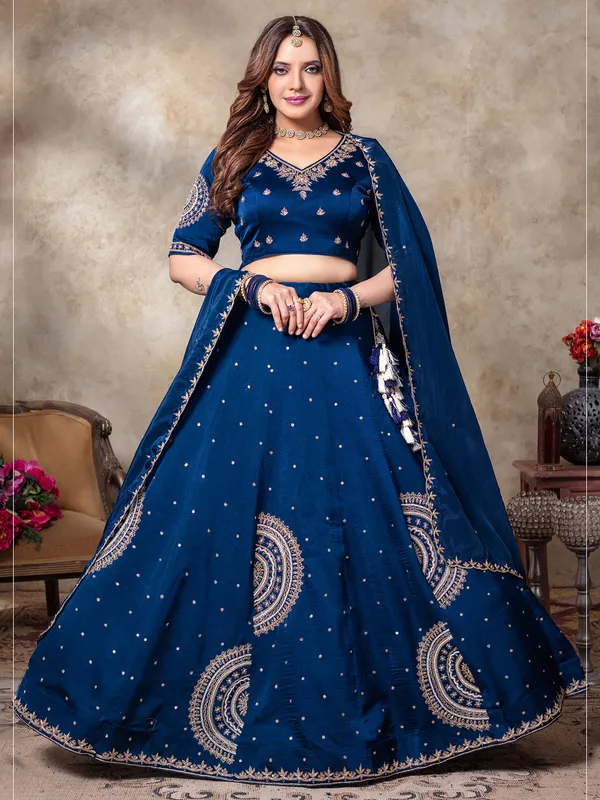 Blue silk lehehnga choli for women