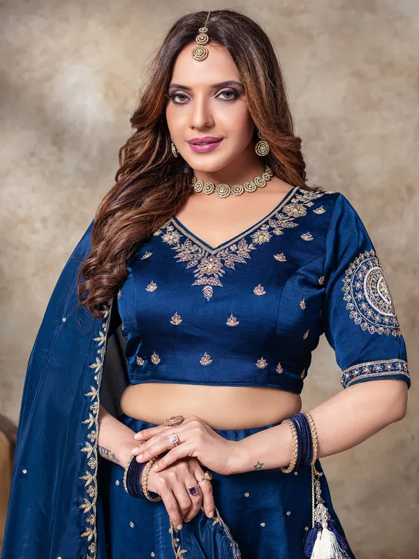 Blue silk lehehnga choli for women
