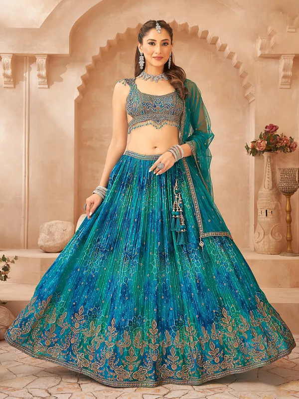 Blue silk lehenga choli with cutdana beads work