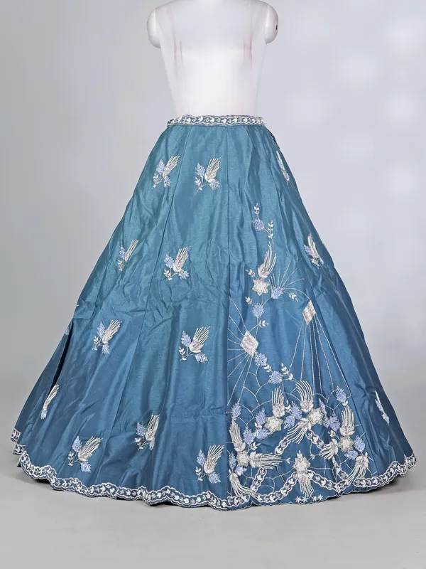 Blue silk lehenga choli with zardosi and beads work