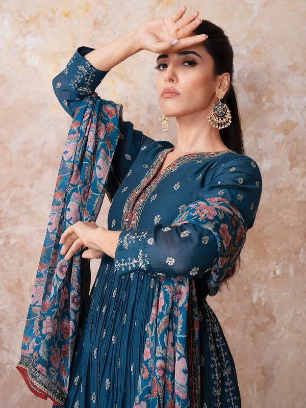 Blue silk pakistani palazzo suit for women