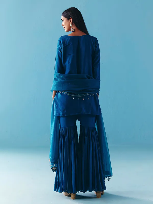 Blue silk pakistani sharara suit for women