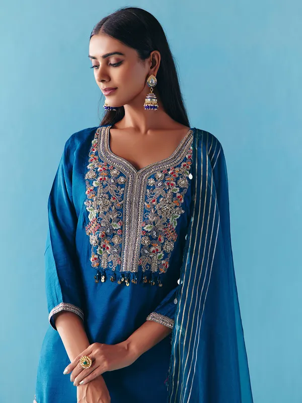 Blue silk pakistani sharara suit for women