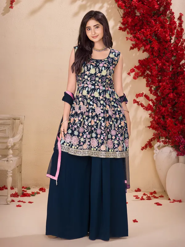 Blue silk palazzo salwar suit with matching dupatta