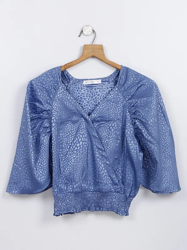 Blue silk party wear top