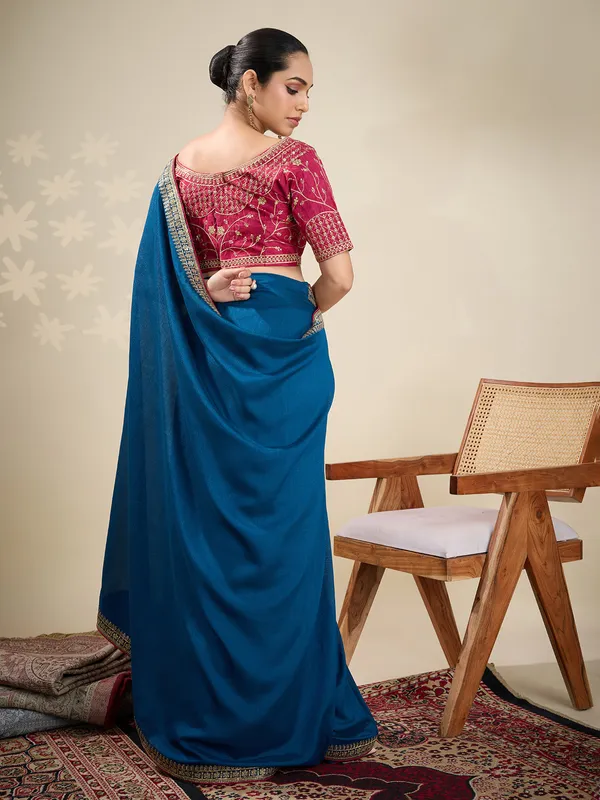 Blue silk plain saree for festive celebration
