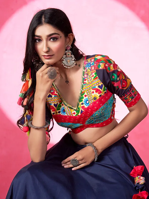 Blue silk printed lehenga choli for navratri