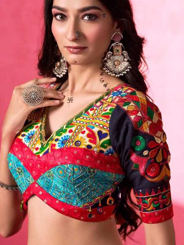 Blue silk printed lehenga choli for navratri