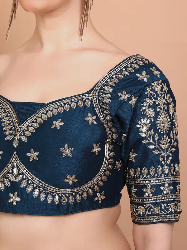Blue silk ready made blouse with embroidered and sequins