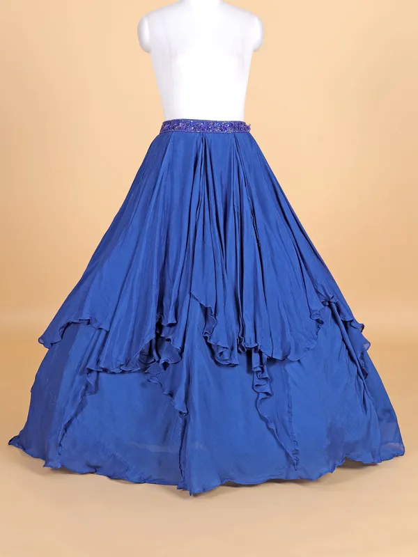 Blue silk round  neck lehenga choli for reception