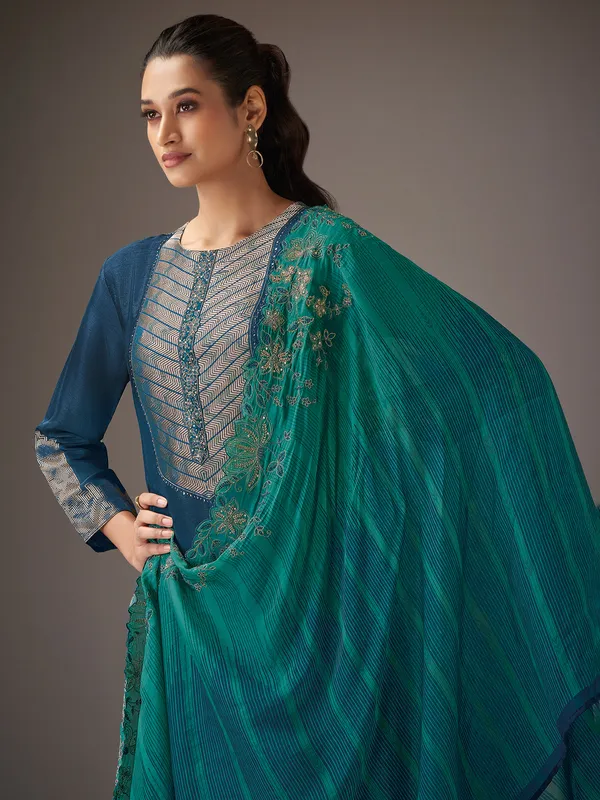 Blue silk salwar suit for festive wear for women