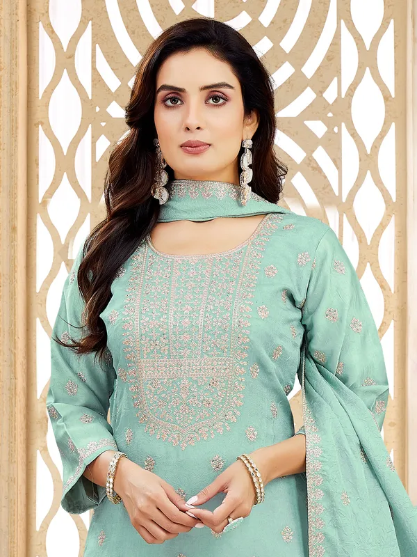 Blue silk salwar Suit with zari and stone glam