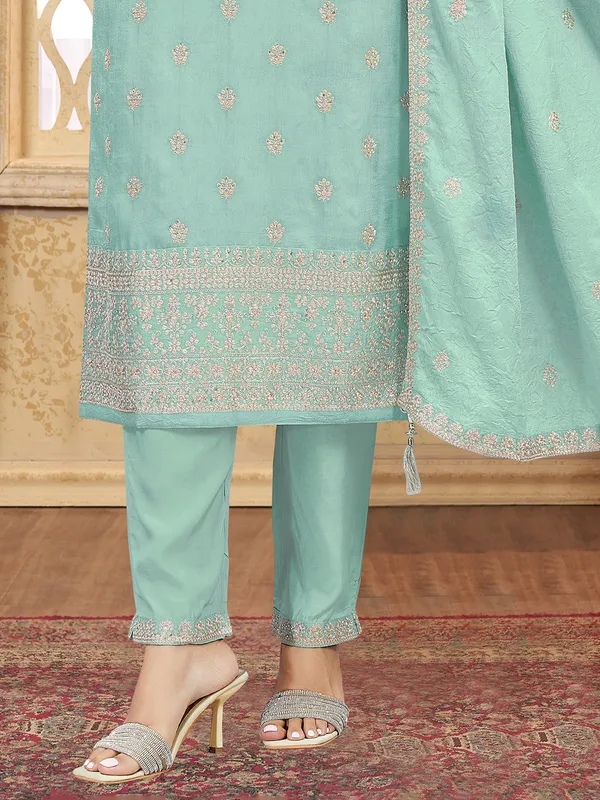 Blue silk salwar Suit with zari and stone glam
