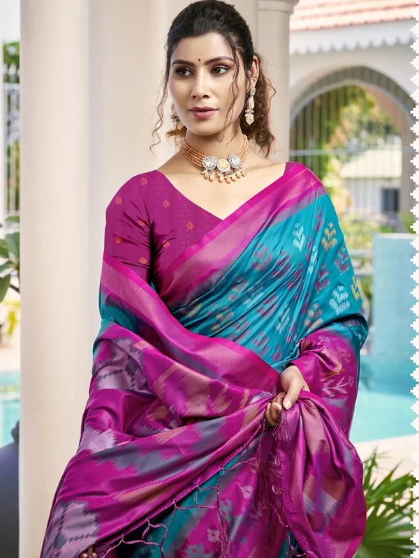 Blue silk saree for festive radiance