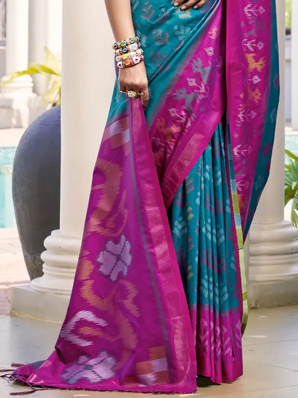 Blue silk saree for festive radiance