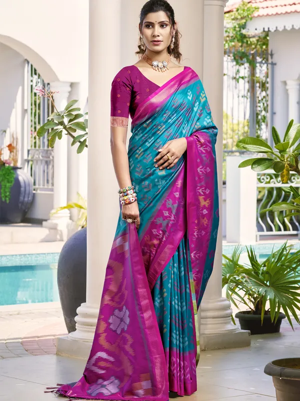 Blue silk saree for festive radiance