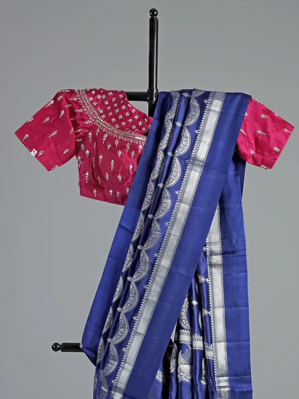 Blue silk saree with gota highlights