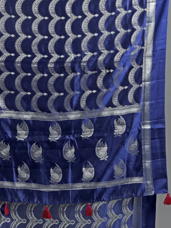 Blue silk saree with gota highlights