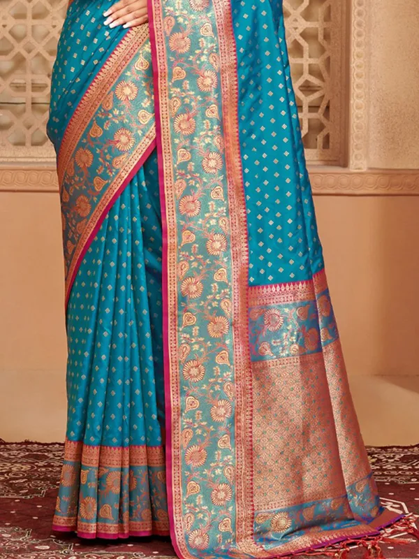 Blue silk saree with pink blouse