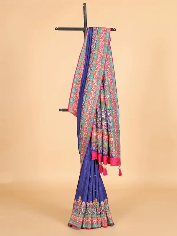 Blue silk saree with zari embellishment