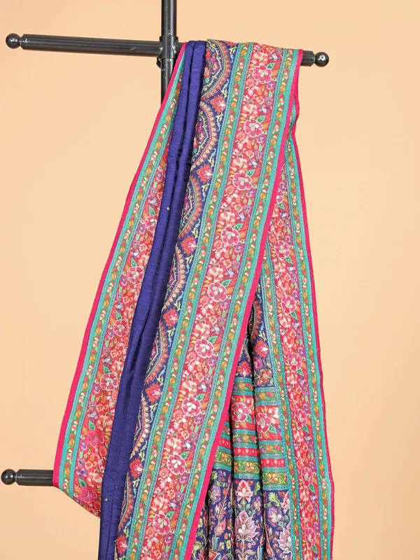 Blue silk saree with zari embellishment