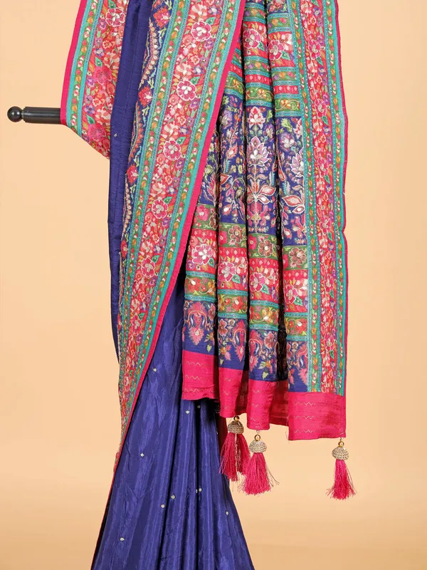 Blue silk saree with zari embellishment