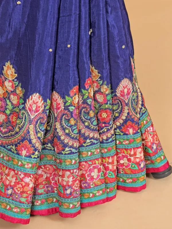 Blue silk saree with zari embellishment