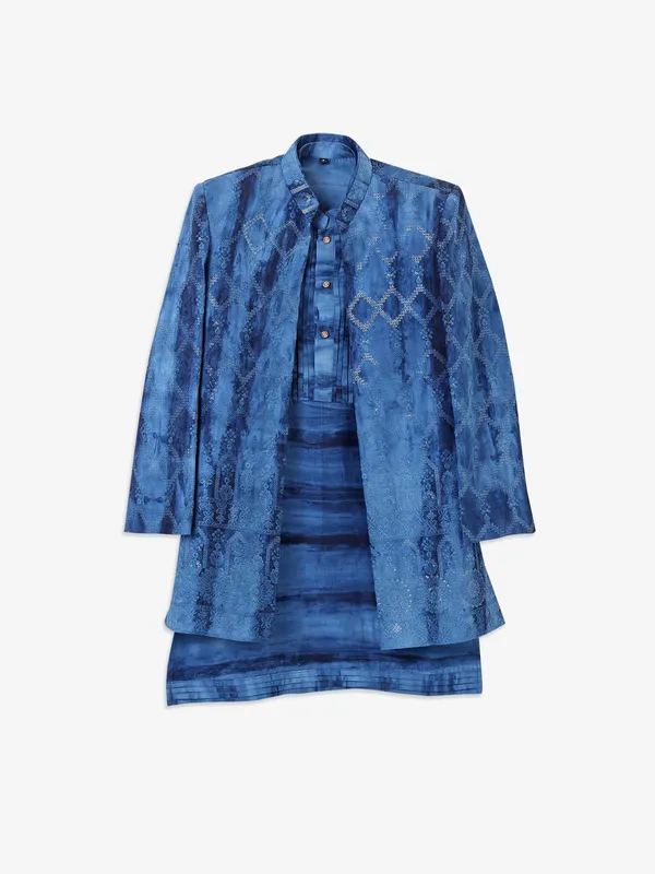 Blue silk shaded indowestern