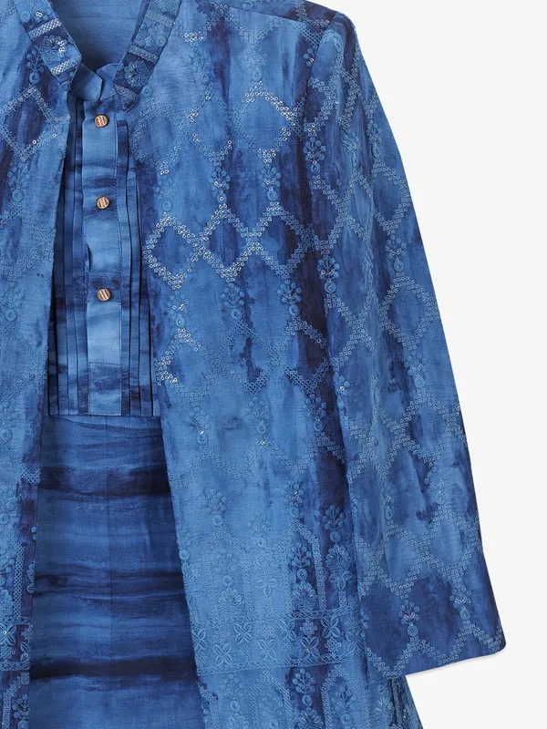 Blue silk shaded indowestern