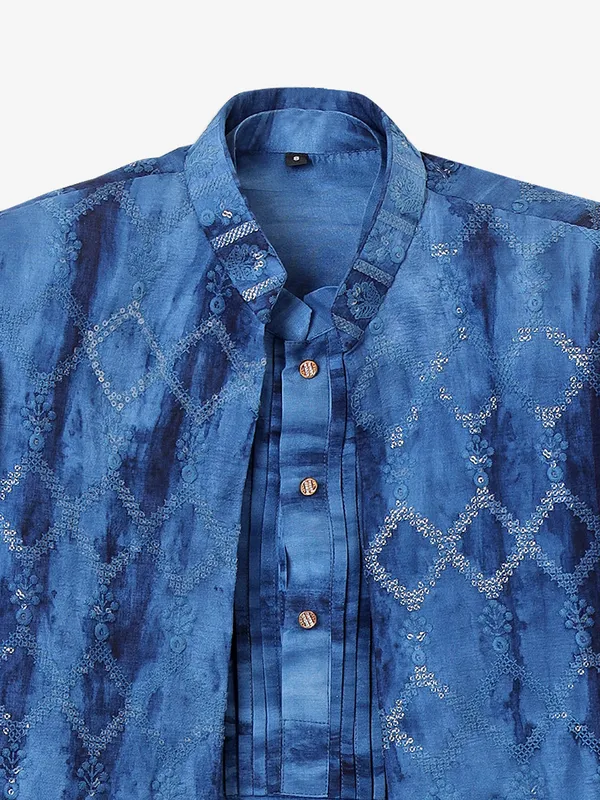 Blue silk shaded indowestern