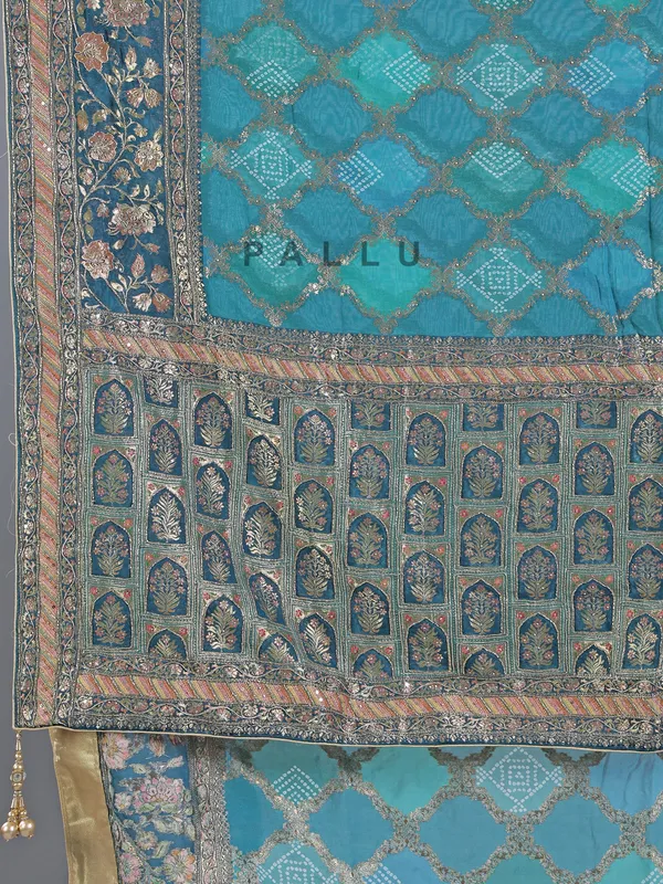 Blue silk wedding wear saree with zari details