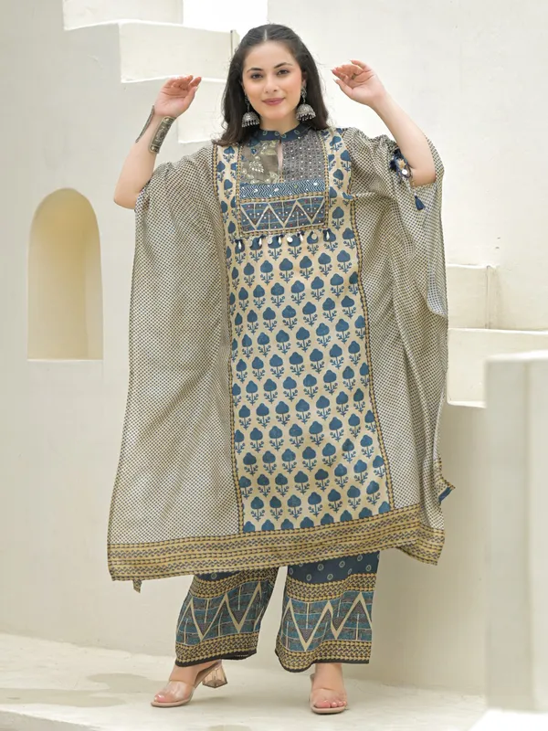 Blue silk yoke style kurti palazzo outfit
