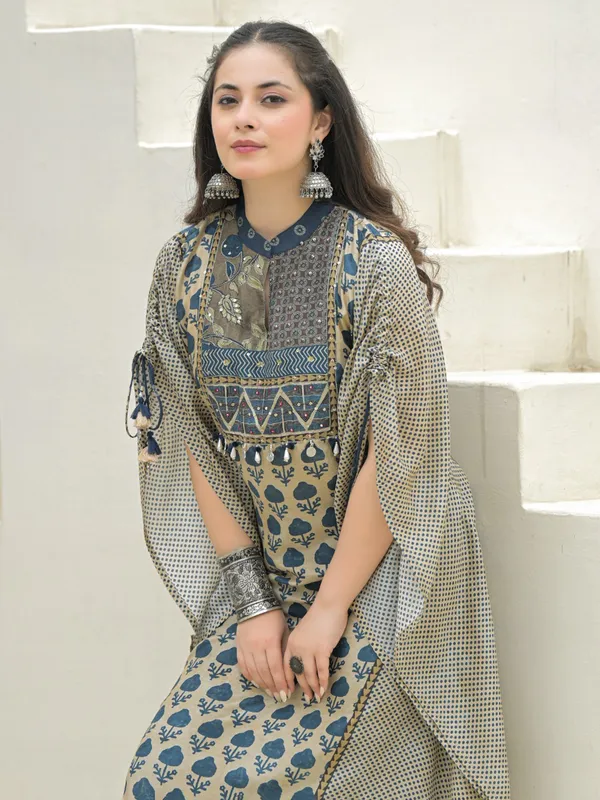 Blue silk yoke style kurti palazzo outfit