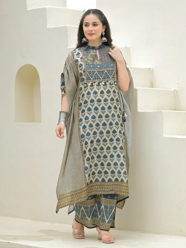 Blue silk yoke style kurti palazzo outfit