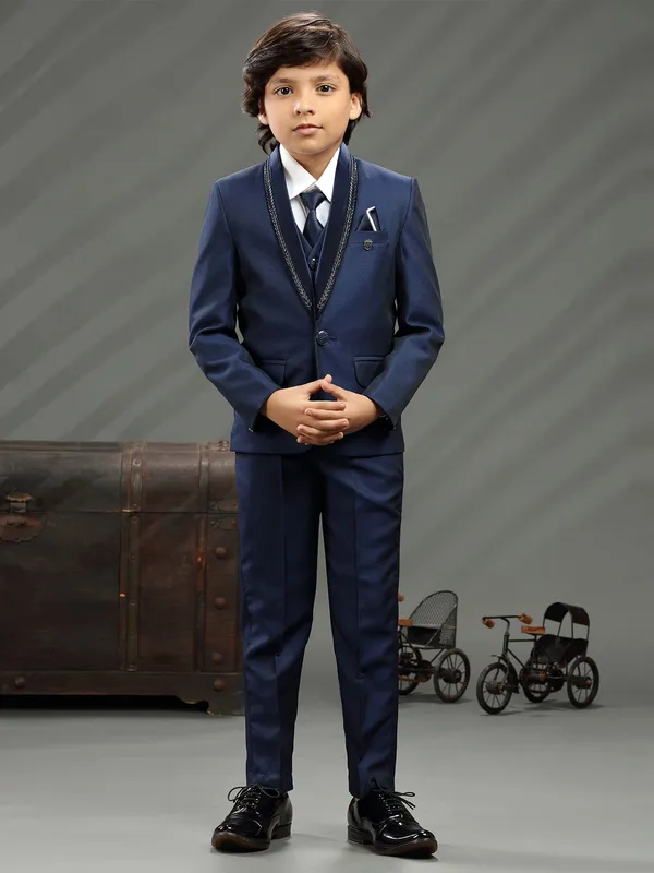 Blue terry rayon boys coat suit