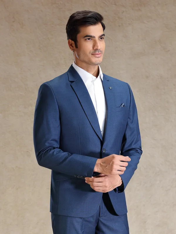 Blue terry rayon notch lapel blazer