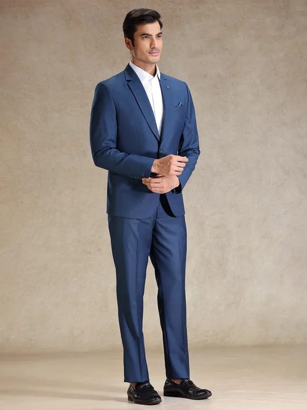 Blue terry rayon notch lapel coat suit