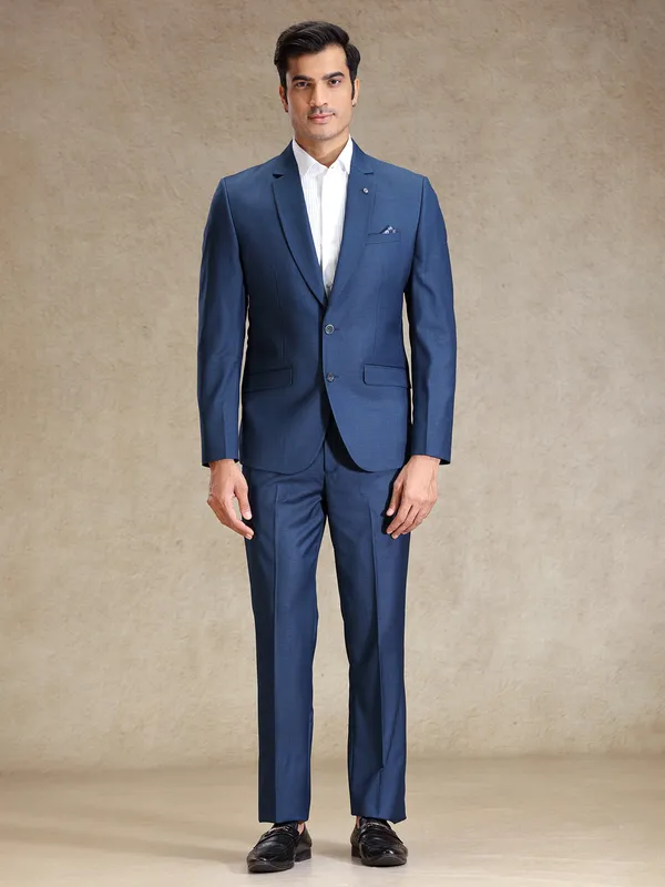 Blue terry rayon notch lapel coat suit