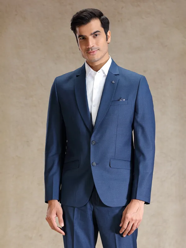 Blue terry rayon notch lapel coat suit